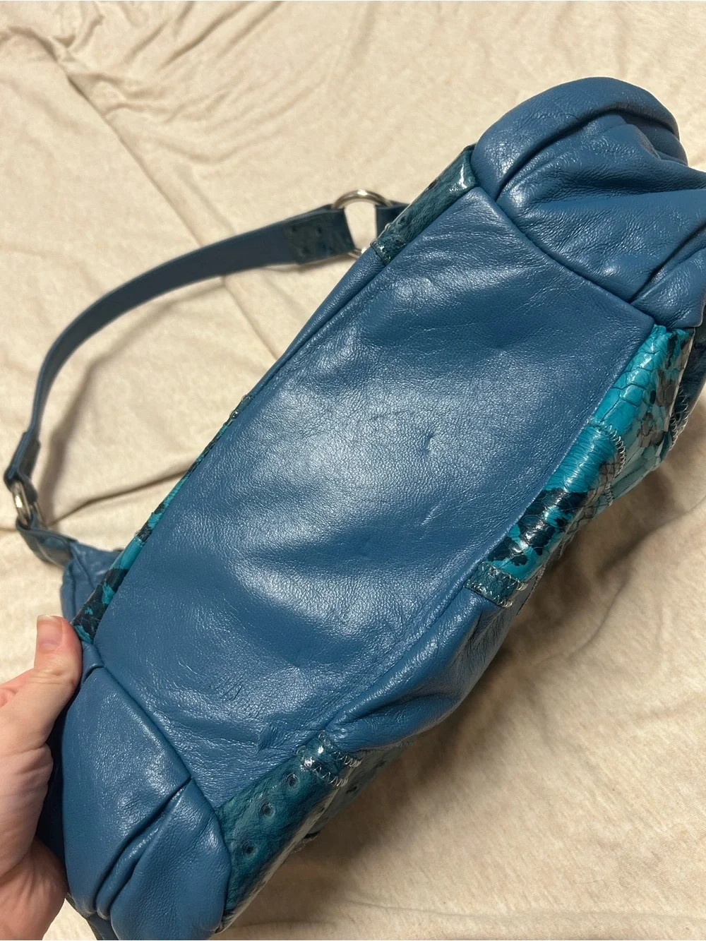 Vintage Y2K CHI Genuine Leather Snakeskin Patchwork Hobo Purse Bag Slouchy
